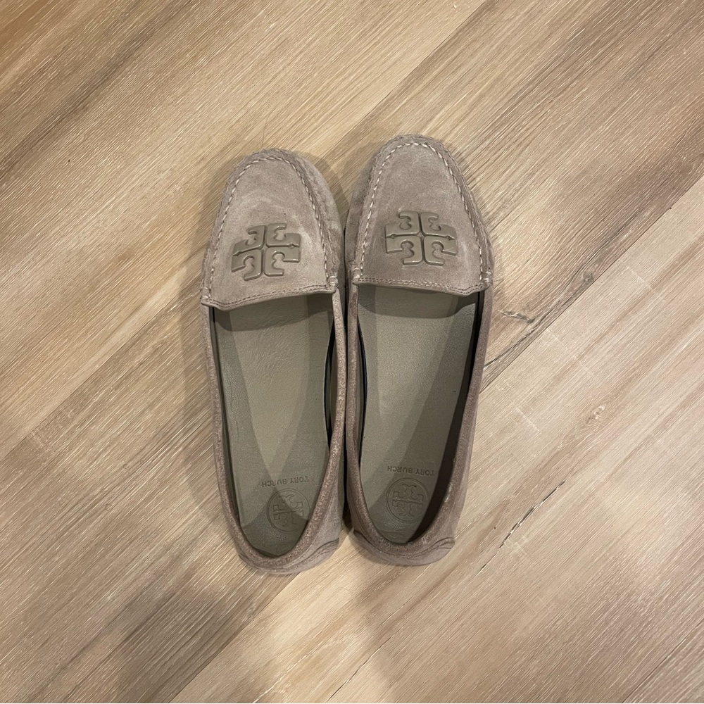 Tory Burch Gray Suede Loafers - Size 8 - Slightly Worn
